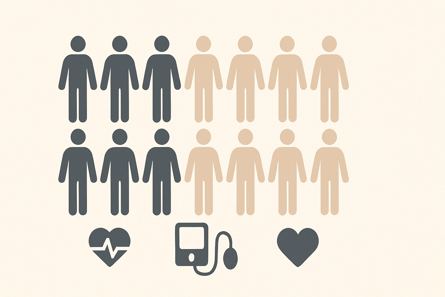 Infographic visualizing how many Americans have hypertension with dark-shaded human figures and minimalist health icons.