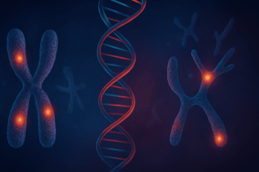 Conceptual DNA helix with glowing genetic markers linking immune dysfunction and inherited traits associated with Type 1 Diabetes