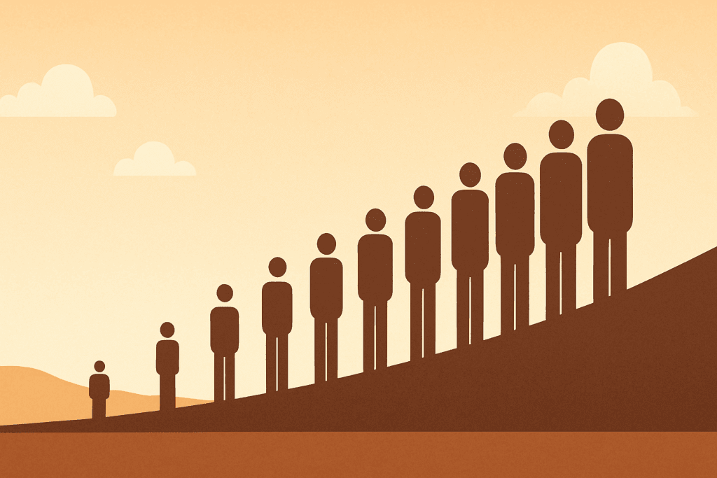 Conceptual timeline illustrating the rising prevalence of diabetes in the United States with human silhouettes increasing in size from left to right