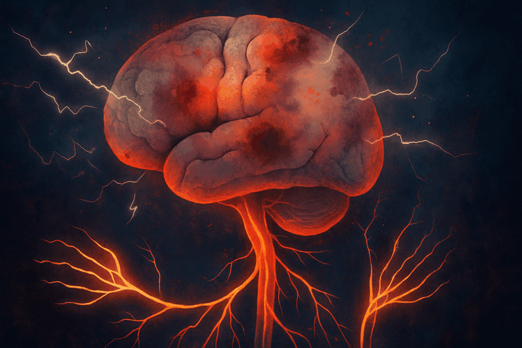 Conceptual illustration showing how diabetes affects organs and body systems through nerve damage, inflammation, and stress.