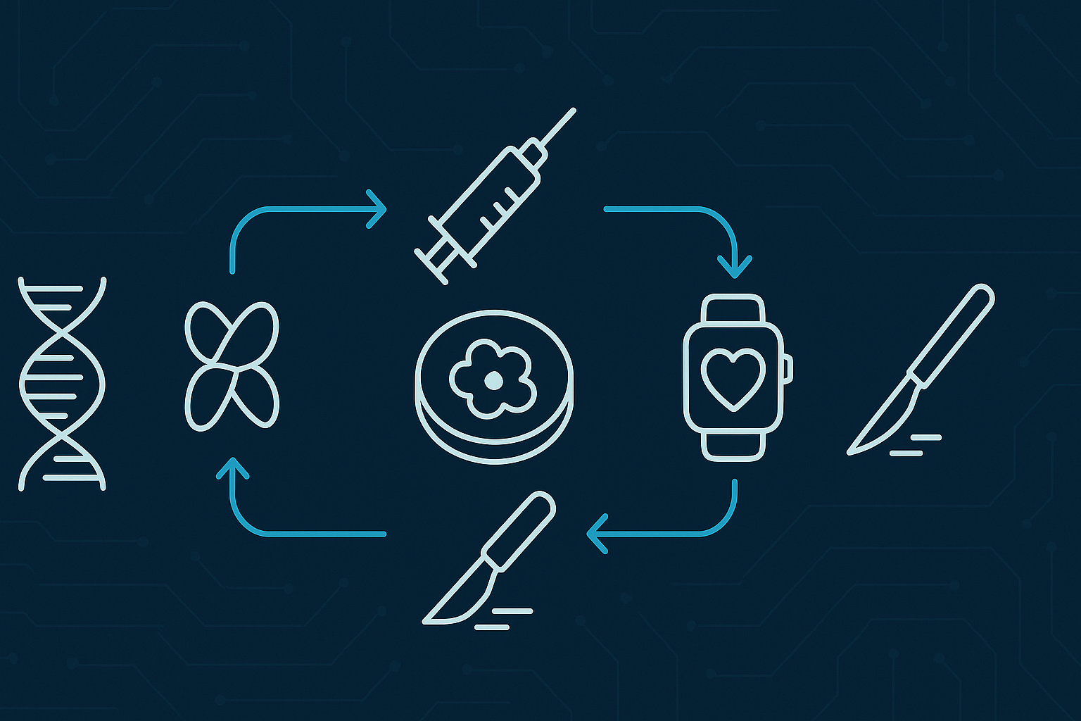 Infographic diagram showing the nanotechnology future in medicine with icons for DNA diagnostics, drug delivery, regenerative cells, wearable sensors, and nanosurgery tools
