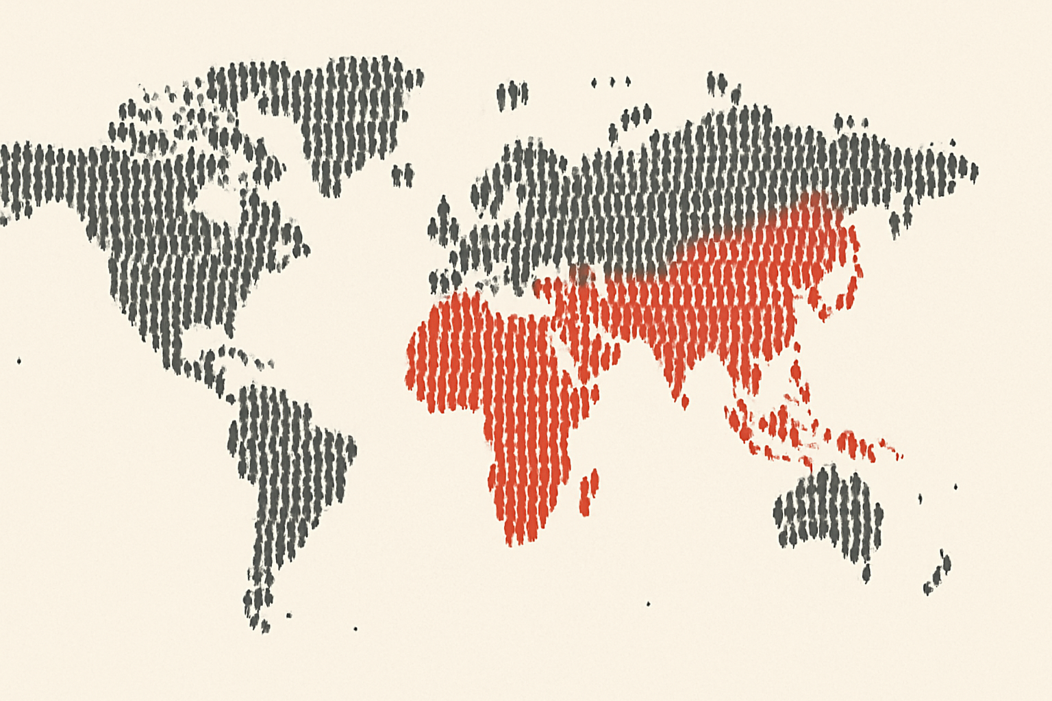 World map made of human silhouettes highlighting regions most impacted by high blood pressure in red.