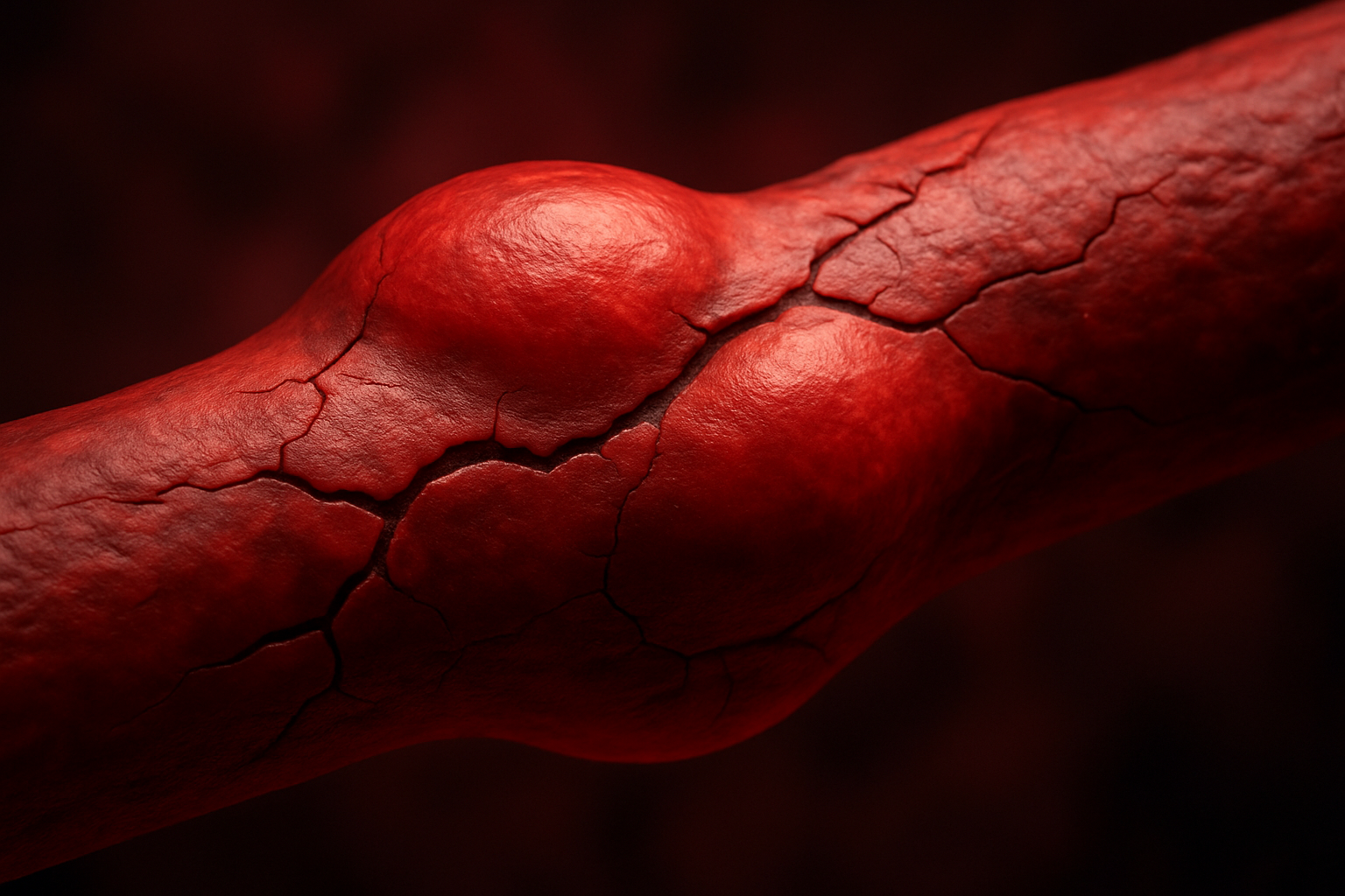 Strained human artery with cracks and bulges illustrating vascular damage, highlighting health risks associated with Why is my diastolic pressure high