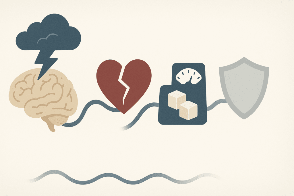 Infographic showing how to know if you have sleep insomnia through icons representing mood, heart, metabolism, and immune effects