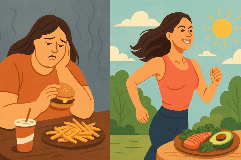 Artistic split-scene showing a metaphorical transformation on the keto diet, symbolizing the impact since what year was the keto diet became popular