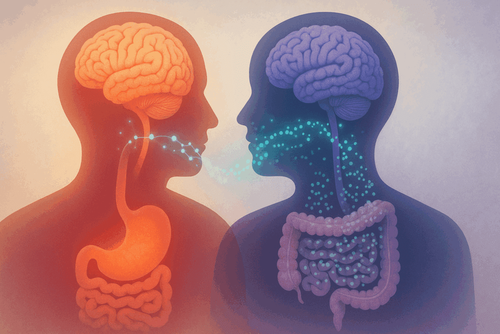 Diagram of gut-brain axis linking GERD and IBS, exploring the question: can GERD cause lower abdominal pain.